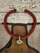 Load image into Gallery viewer, Marquis Shaped Aquamarine on Thick Rust-Colored Silk Cord
