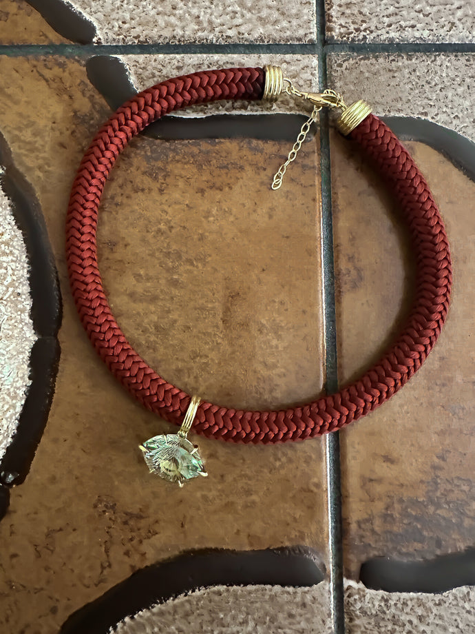 Marquis Shaped Aquamarine on Thick Rust-Colored Silk Cord